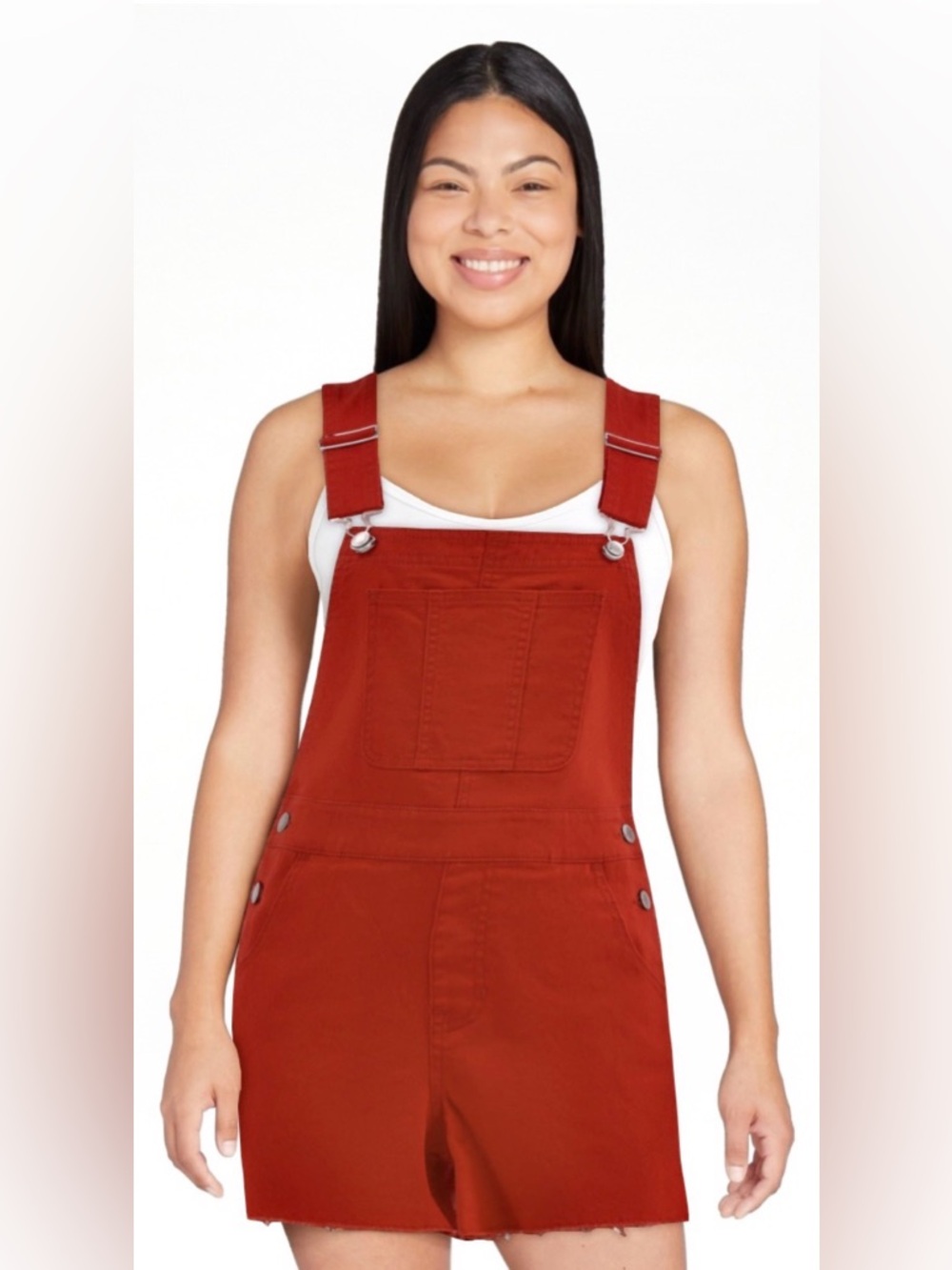 No Boundaries Women's Vibrant Red Denim Overall Shorts